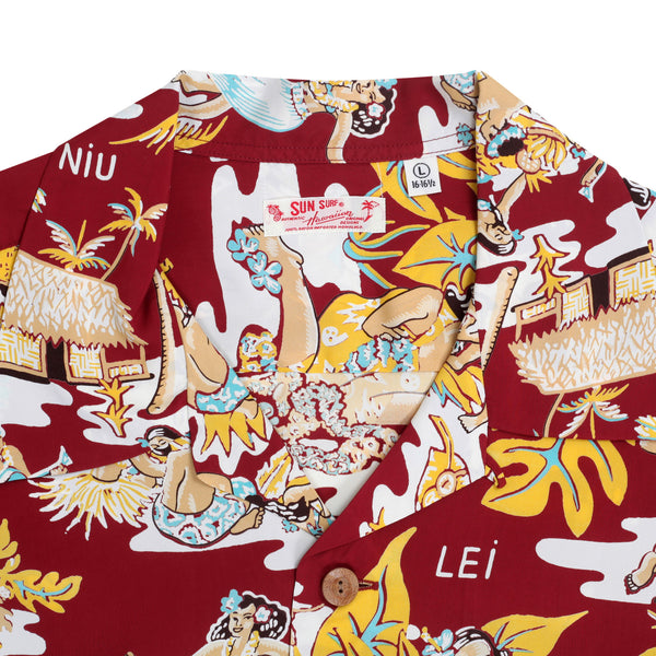 Wine Luau Printed SS38025 Hawaiian Shirt with Cuban Collar SURF10085