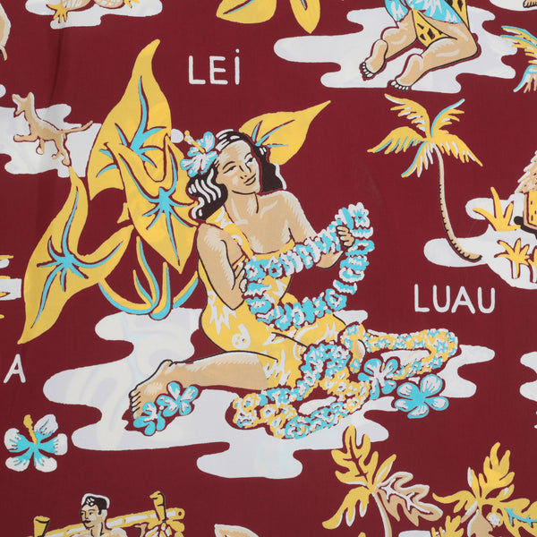 Wine Luau Printed SS38025 Hawaiian Shirt with Cuban Collar SURF10085