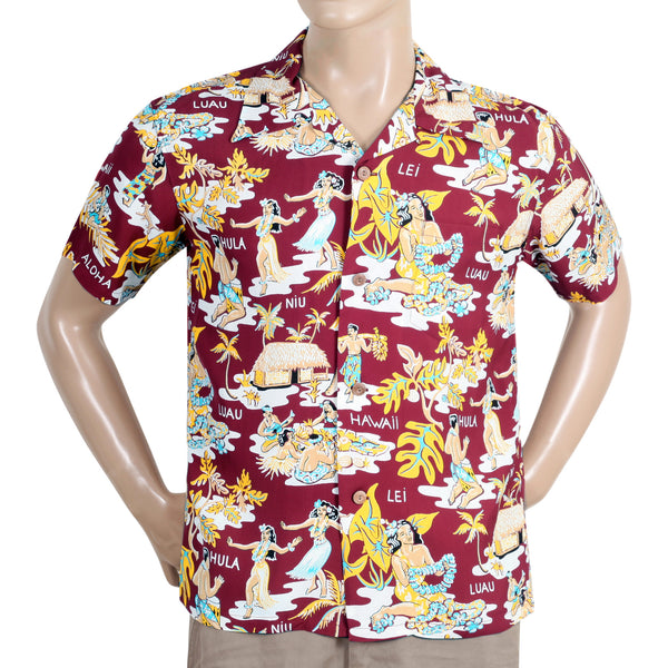 Wine Luau Printed SS38025 Hawaiian Shirt with Cuban Collar SURF10085
