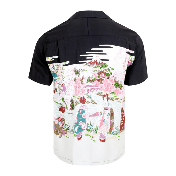 Black SS38030 Old Japanese Scenery Printed Hawaiian Shirt SURF10086