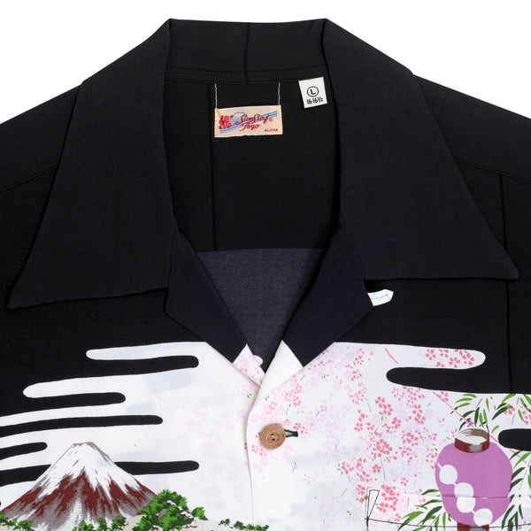 Black SS38030 Old Japanese Scenery Printed Hawaiian Shirt SURF10086