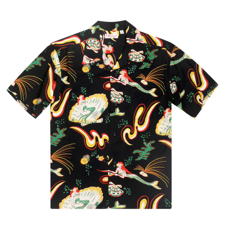 Black Mermaid Print SS38031 Hawaiian Shirt with Cuban Collar SURF10087