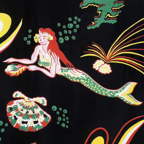 Black Mermaid Print SS38031 Hawaiian Shirt with Cuban Collar SURF10087