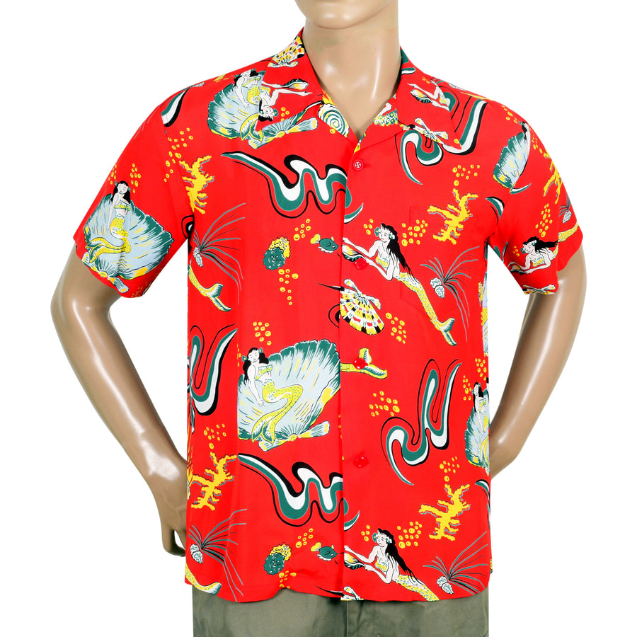 Red Mermaid Print SS38031 Hawaiian Shirt with Cuban Collar SURF10088