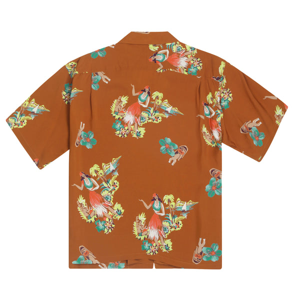 Being To Dance Hula Printed SS38033 Brown Hawaiian Shirt SURF10089