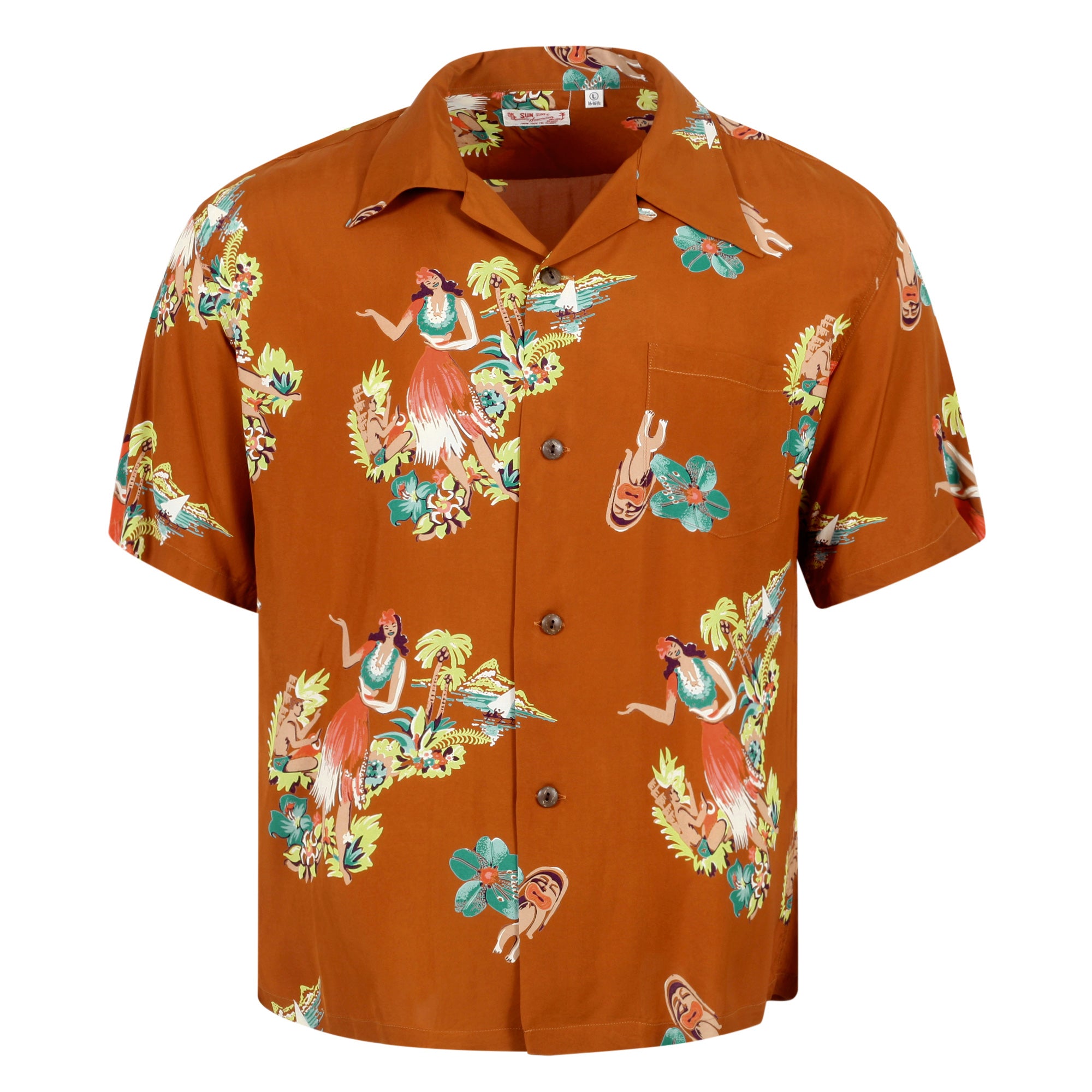 Being To Dance Hula Printed SS38033 Brown Hawaiian Shirt SURF10089