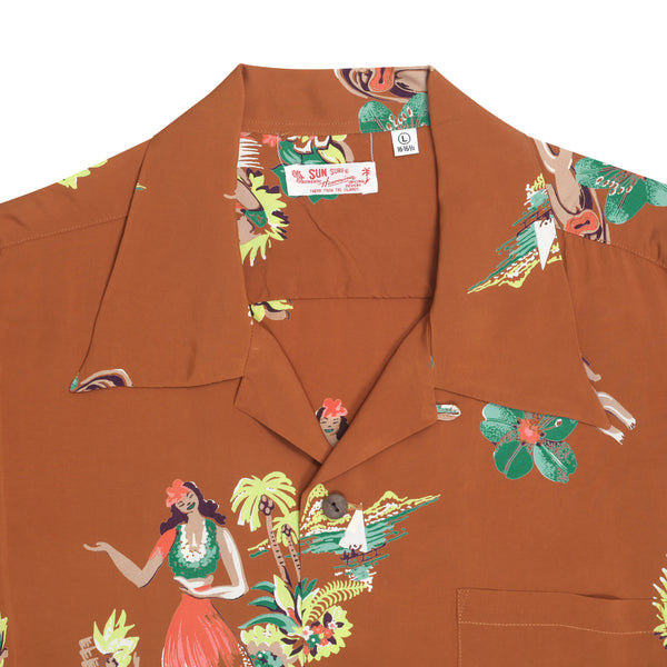 Being To Dance Hula Printed SS38033 Brown Hawaiian Shirt SURF10089