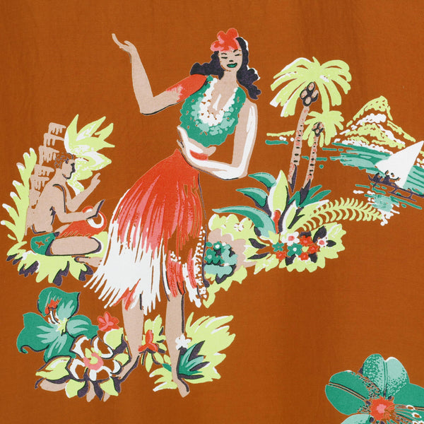 Being To Dance Hula Printed SS38033 Brown Hawaiian Shirt SURF10089