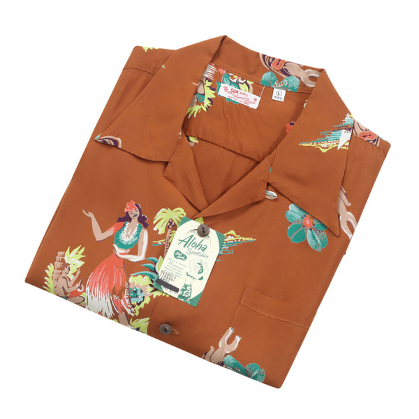Being To Dance Hula Printed SS38033 Brown Hawaiian Shirt SURF10089