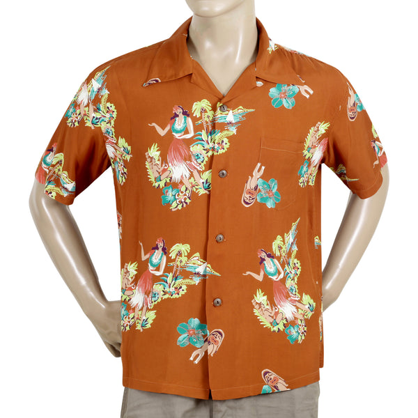 Being To Dance Hula Printed SS38033 Brown Hawaiian Shirt SURF10089