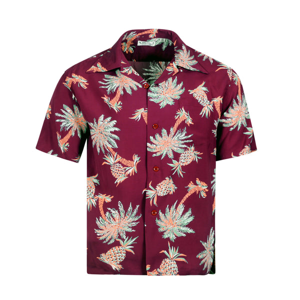 Studded Palm Tree Rayon Made SS38040 Wine Hawaiian Shirt SURF10262
