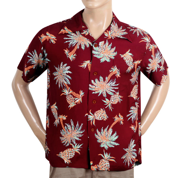Studded Palm Tree Rayon Made SS38040 Wine Hawaiian Shirt SURF10262