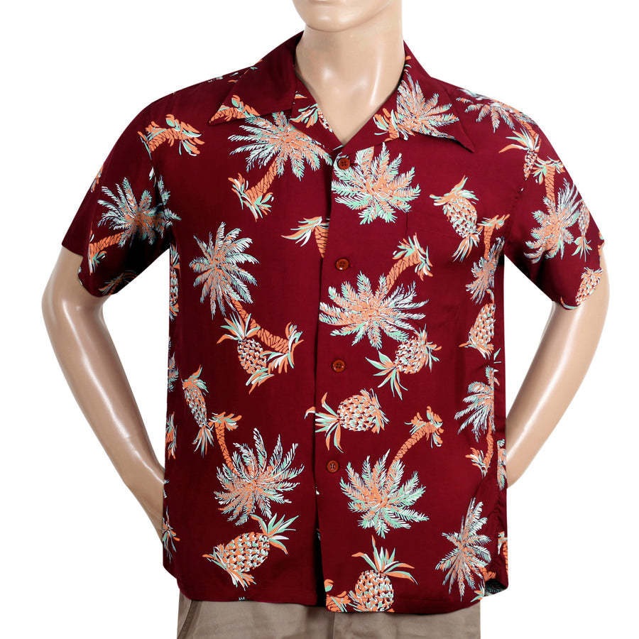 Studded Palm Tree Rayon Made SS38040 Wine Hawaiian Shirt SURF10262