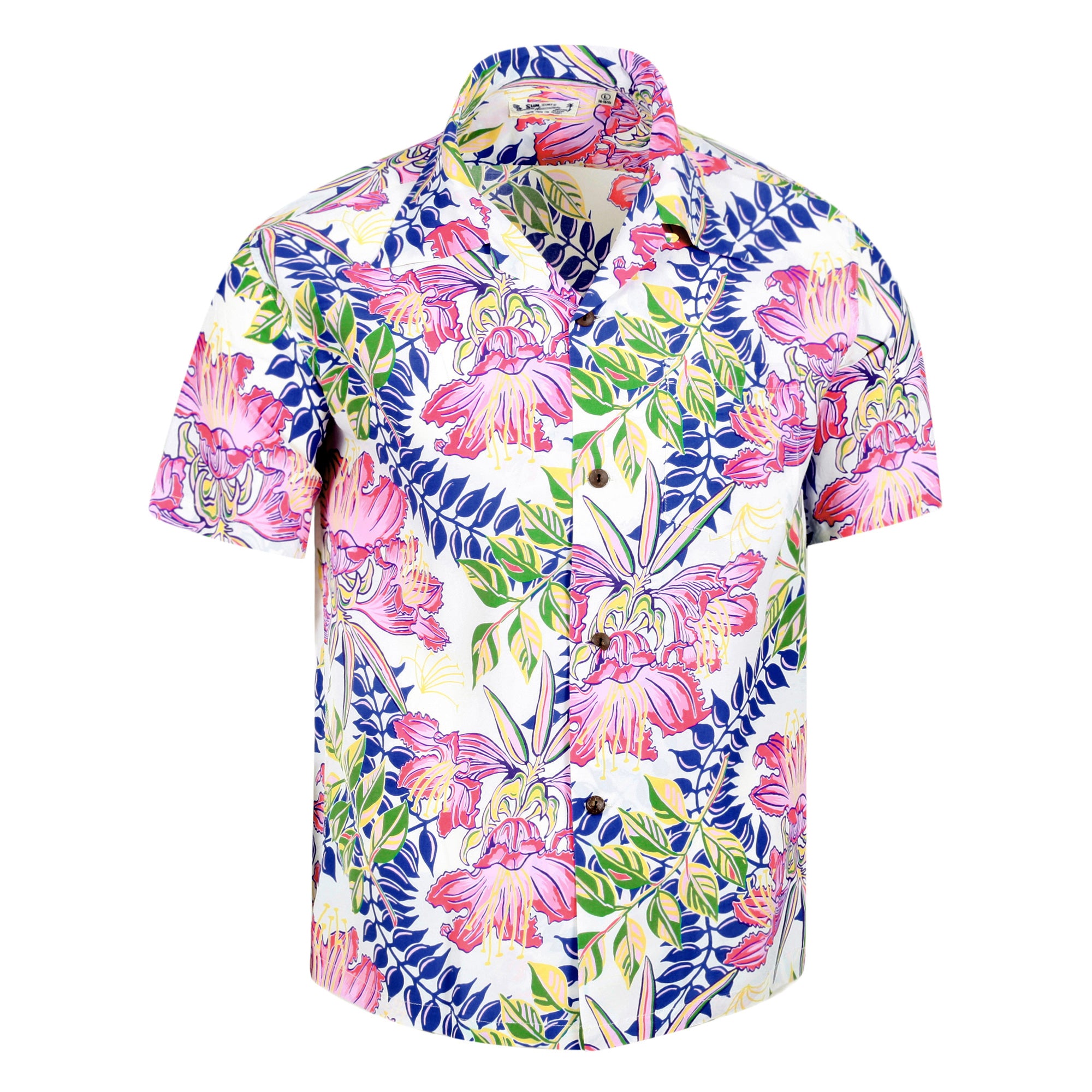 Off White SS38035 Orchid Bloom Short Sleeve Hawaiian Shirt