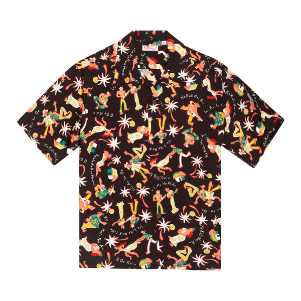 Fun Island of Hawaii SS38040 Rayon Brown Black Hawaiian Shirt SURF10266