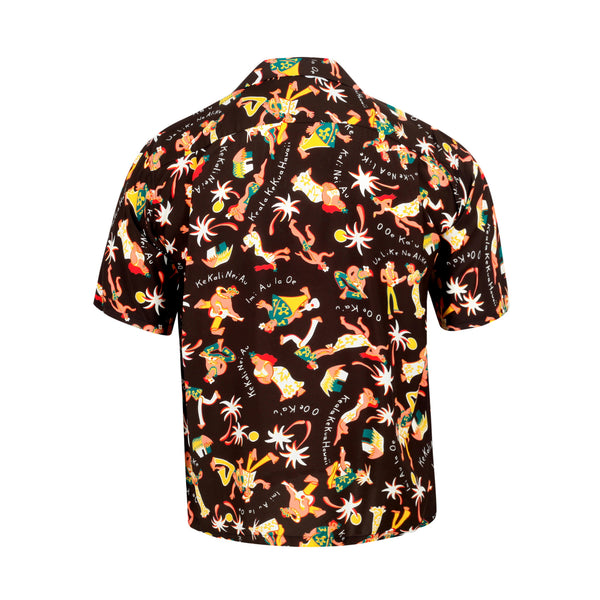 Fun Island of Hawaii SS38040 Rayon Brown Black Hawaiian Shirt SURF10266