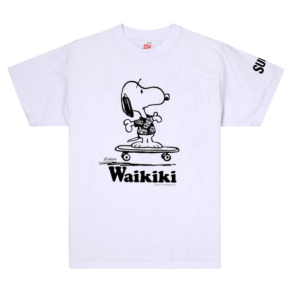 Peanuts Snoopy SS78487 Waikiki Print White Crewneck T-Shirt SURF11078