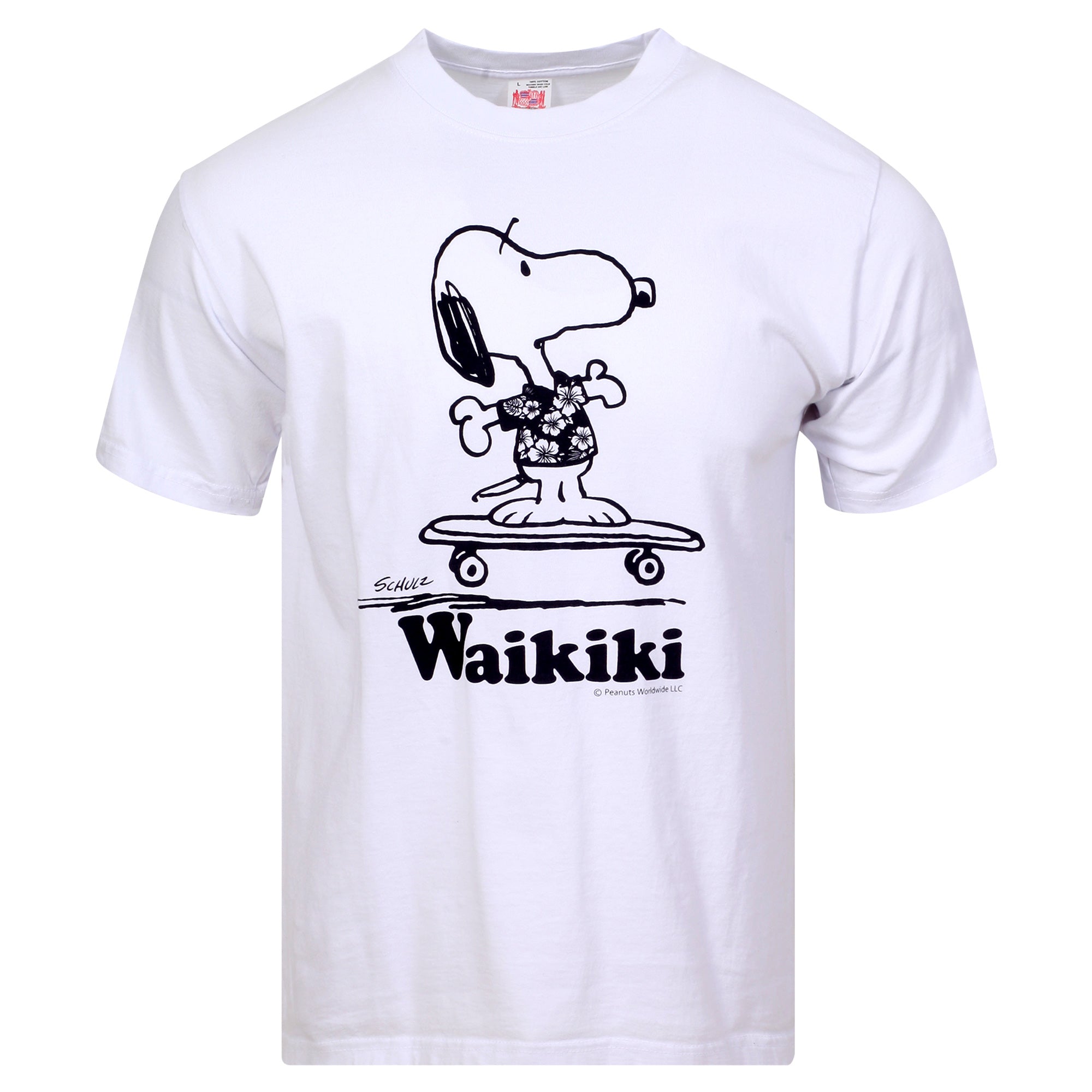 Peanuts Snoopy SS78487 Waikiki Print White Crewneck T-Shirt 