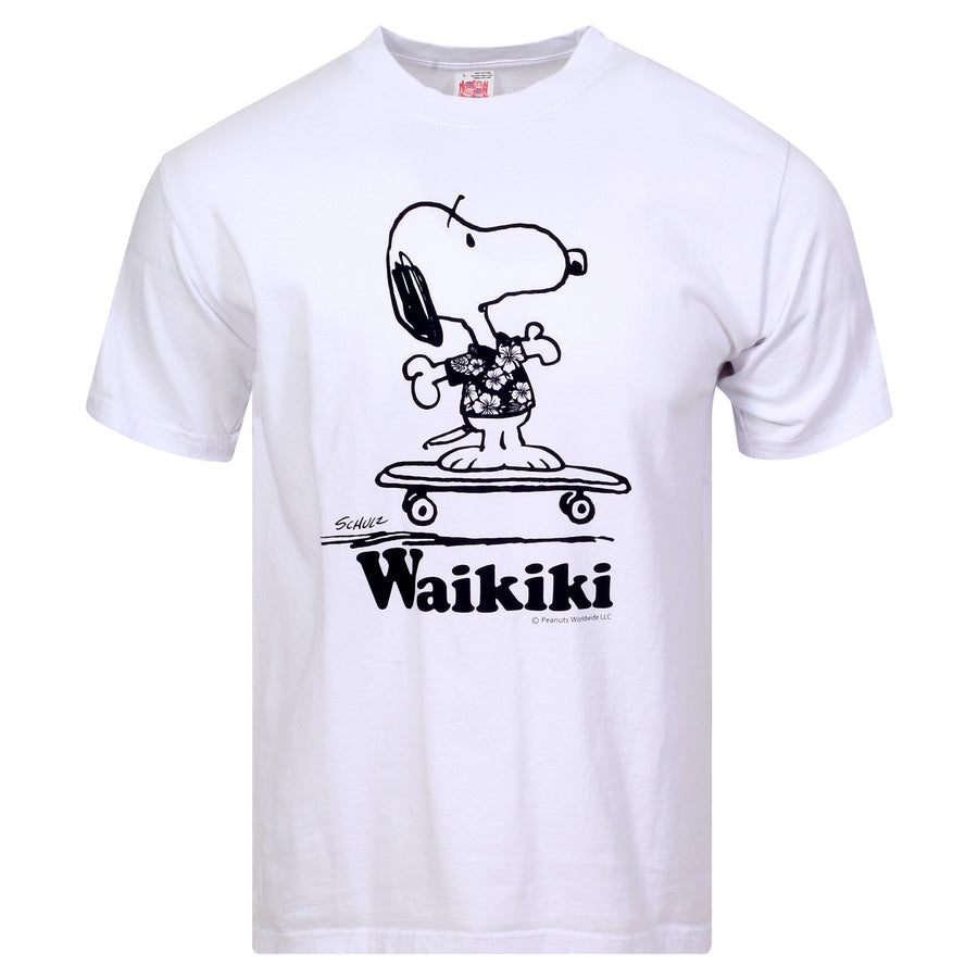 Peanuts Snoopy SS78487 Waikiki Print White Crewneck T-Shirt SURF11078