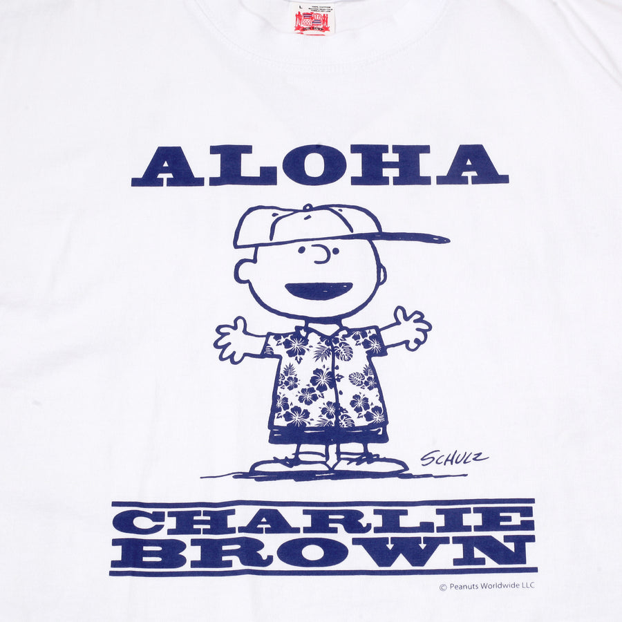 Peanuts Charlie Brown SS78488 Aloha White Crewneck T-Shirt SURF11079