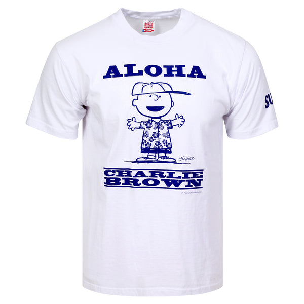 Peanuts Charlie Brown SS78488 Aloha White Crewneck T-Shirt SURF11079