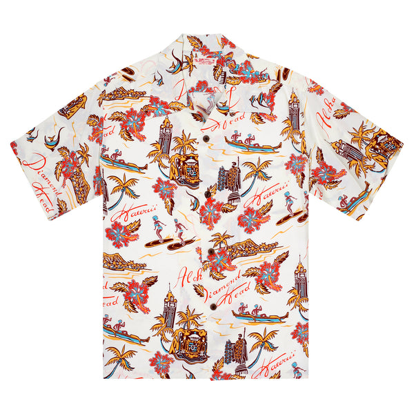 Aloha Hawaii Rayon Made SS38313 Off White Hawaiian Shirt SURF11087