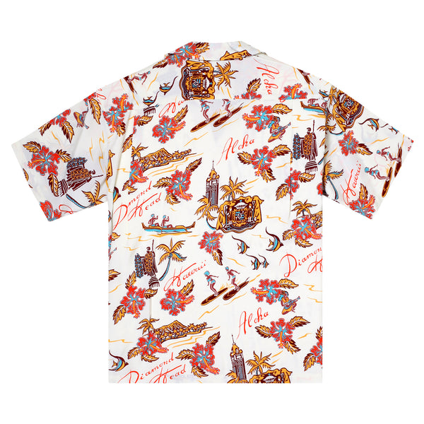 Aloha Hawaii Rayon Made SS38313 Off White Hawaiian Shirt SURF11087