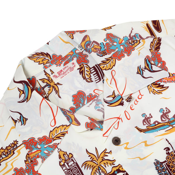 Aloha Hawaii Rayon Made SS38313 Off White Hawaiian Shirt SURF11087