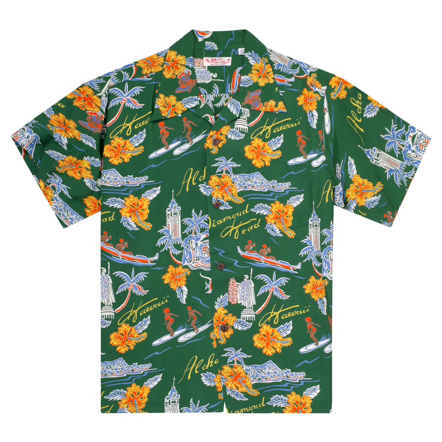 Aloha Hawaii Rayon Made SS38313 Green Hawaiian Shirt SURF11088