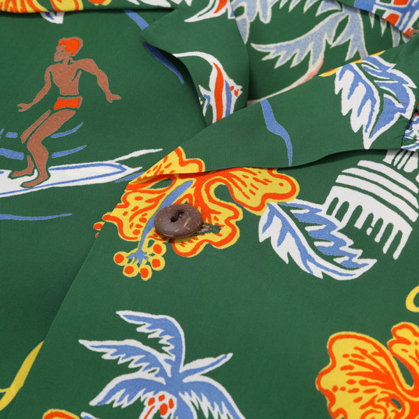 Aloha Hawaii Rayon Made SS38313 Green Hawaiian Shirt SURF11088