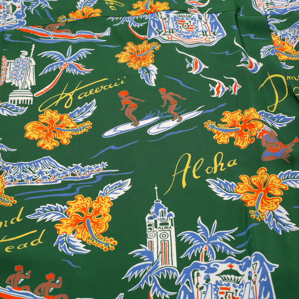 Aloha Hawaii Rayon Made SS38313 Green Hawaiian Shirt SURF11088