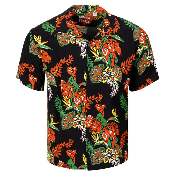 Black Flourish Flowers SS38322 Short Sleeve Hawaiian Shirt SURF11089