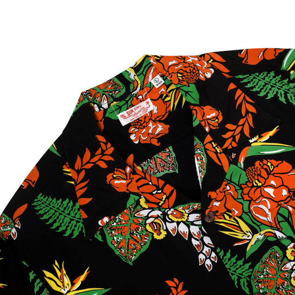 Black Flourish Flowers SS38322 Short Sleeve Hawaiian Shirt SURF11089