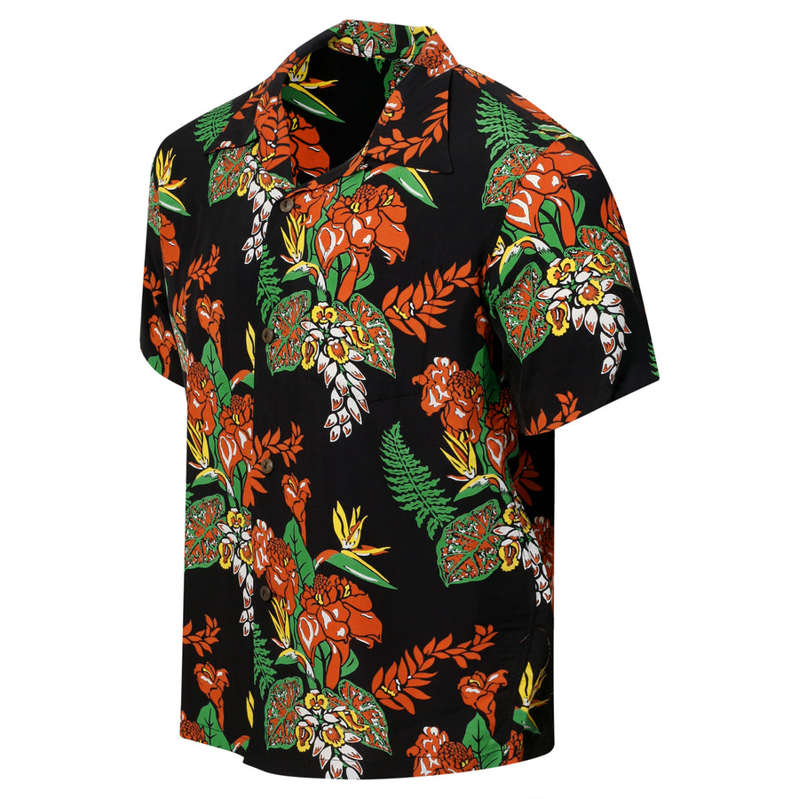 Black Flourish Flowers SS38322 Short Sleeve Hawaiian Shirt SURF11089