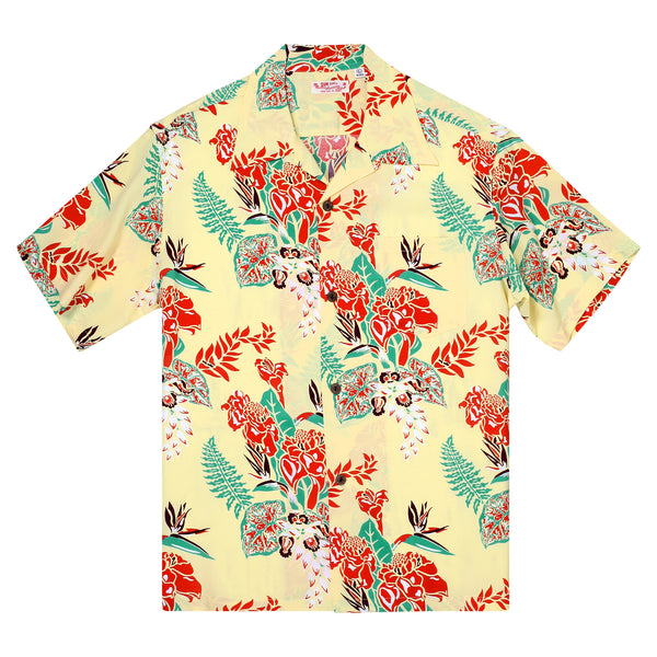 Yellow Flourish Flowers SS38322 Short Sleeve Hawaiian Shirt SURF11090