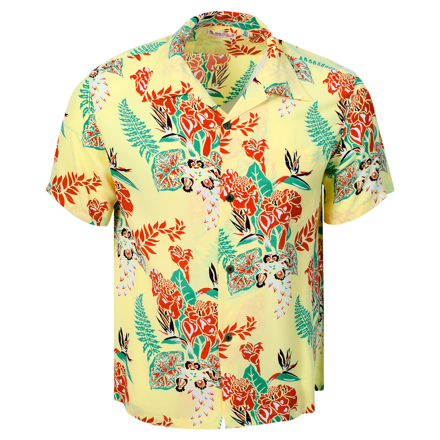 Yellow Flourish Flowers SS38322 Short Sleeve Hawaiian Shirt SURF11090