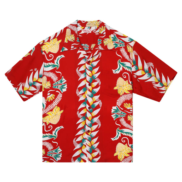Shimmering Border Print SS38326 Hawaiian Shirt in Wine Red SURF11093