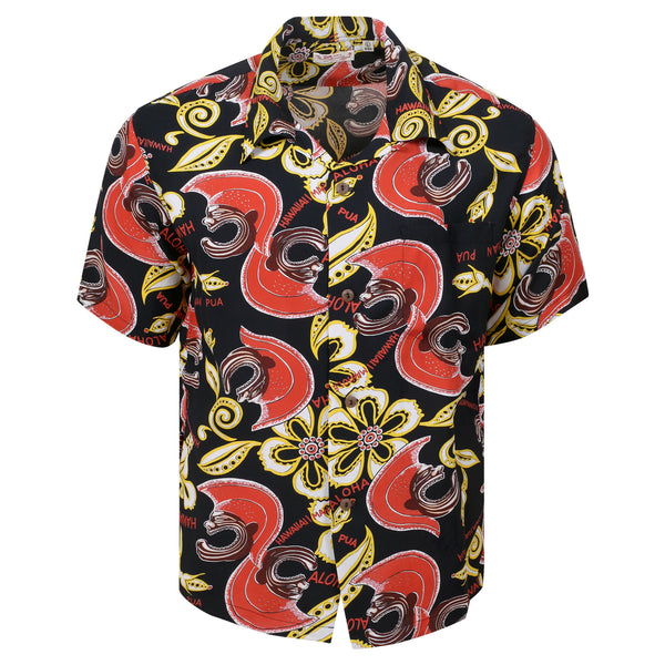 Mahiole Printed SS38333 Rayon Made Black Hawaiian Shirt SURF11097