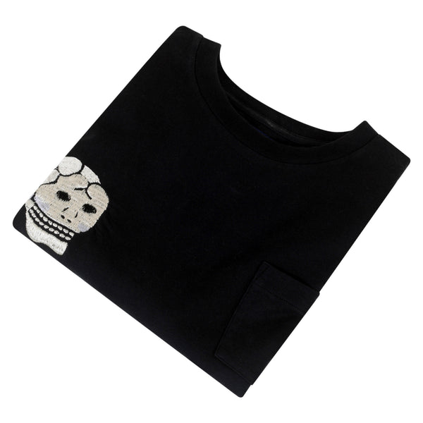 Skull and Snake Embroidered TT78244 Crew Neck Black T-shirt TT10076