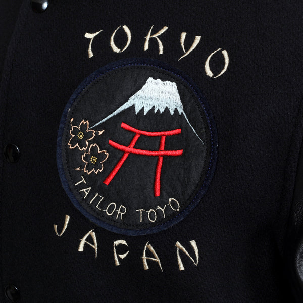 Black 30oz Melton Wool and Leather WV14215 Letterman Jacket WHIT9625