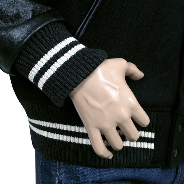 Black 30oz Melton Wool and Leather WV14215 Letterman Jacket WHIT9625